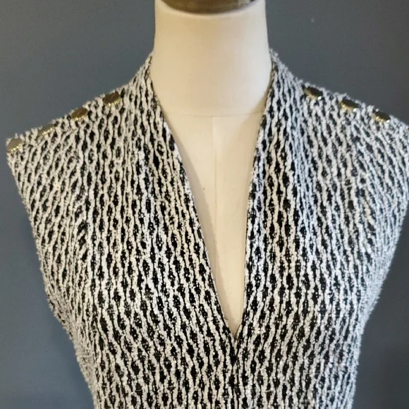 Andrew Marc Black and White Sleeveless Midi Dress - Picture 5 of 17